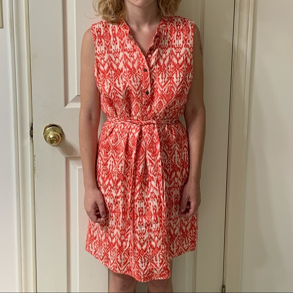 🌷3 for $25🌷Cynthia Rowley, US 6, Orange & White Boho Sleeveless Linen Dress
